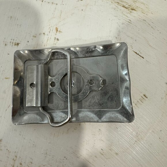 Vintage Silver Belt Buckle With Turquoise Southwest Arrowhead Mountain Inlay - Picture 2 of 3